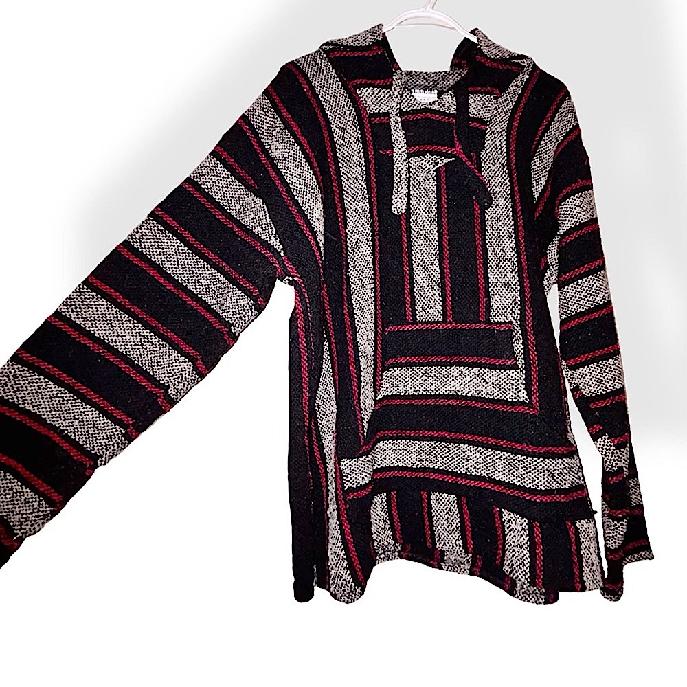 Baja Drug Rug Hoodie Molina Poncho Pullover Mexico Surfer Size XL Unisex Vintage